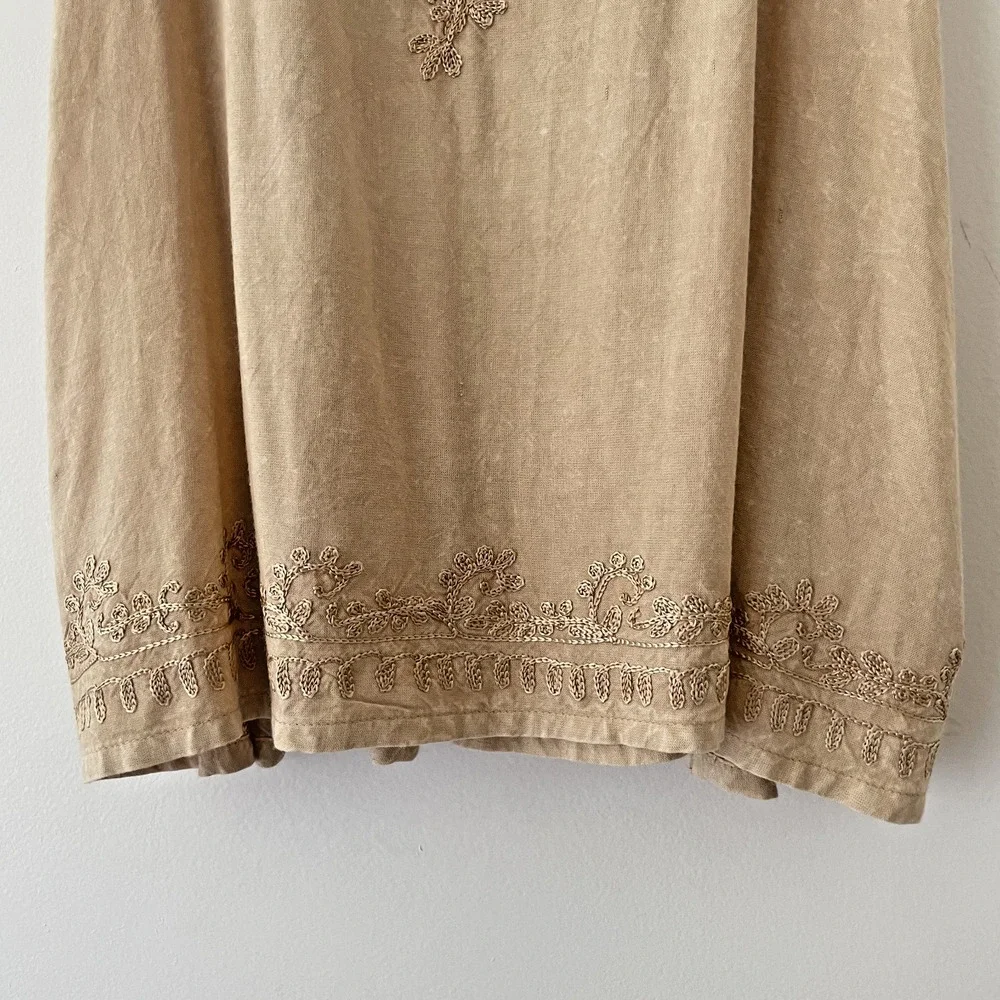 Boho Beige Embroidered Tank Top L Festival Cottagecore Fairy Hippie Button Strap - Picture 6 of 10